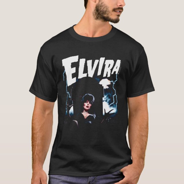Elvira Älskarinna vid Mörkens grav och blixt T Shirt (Framsida)