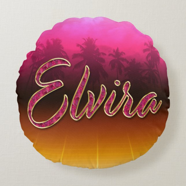Elvira Vorname Name golden pink Kissen Rund Kudde (Framsidan)
