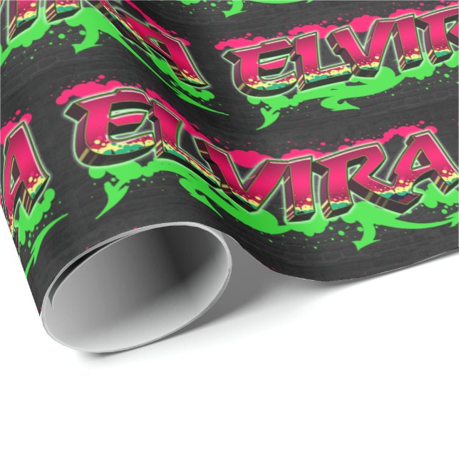 Elvira Vorname Name Graffiti red green Presentpapper (Rullad Hörn)