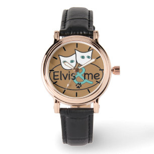 Elvis & jag Cappuccino kvadrerar klockasvartläder Armbandsur