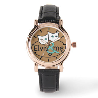 Elvis & Me Cappuccino Square Watch Black Leather Armbandsur