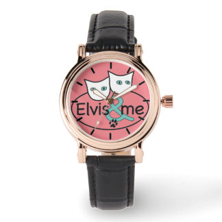 "Elvis & Me" Rosa Square Watch Black Leather Strap Armbandsur