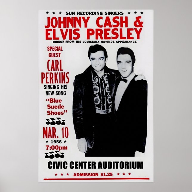 Elvis Presley, Johnny Cash, Carl Perkins 1950-tale Poster (Framsidan)