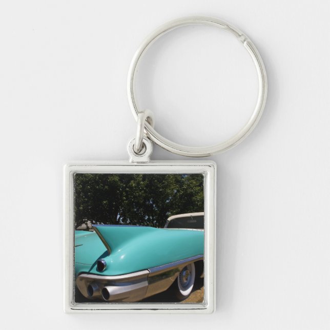 Elvis Presleys gröna cabriolet i Cadillac i Fyrkantig Silverfärgad Nyckelring (Framsidan)