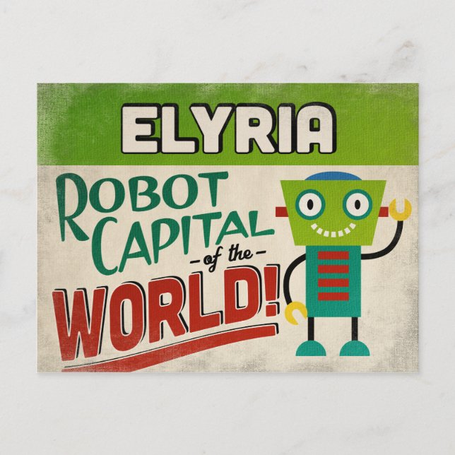 Elyria Ohio Robot - Funny Vintage Vykort (Framsida)