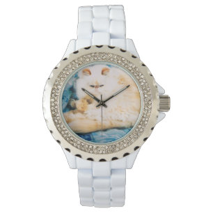 Emalj- och Rhinestoneklocka med perserkatten Armbandsur