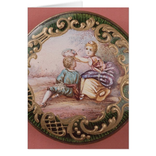 Emaljerat och gilten knäppas hälsningskort (Framsidan)