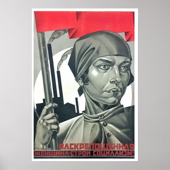 Emancipated Woman build Socialism! Soviet Poster (Framsidan)