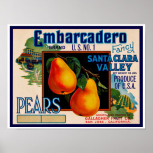 Embarcadero utsmyckade Santa Clara Pears Poster