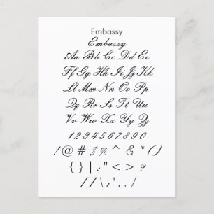 Embassy - Zazzle Font Sampler Lakan Vykort
