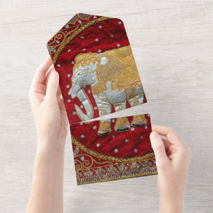 Embelled Indian Elephant Red and Guld
