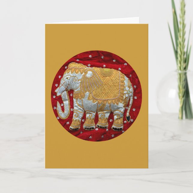Embelled Indian Elephant Red and Guld Kort (Framsida)