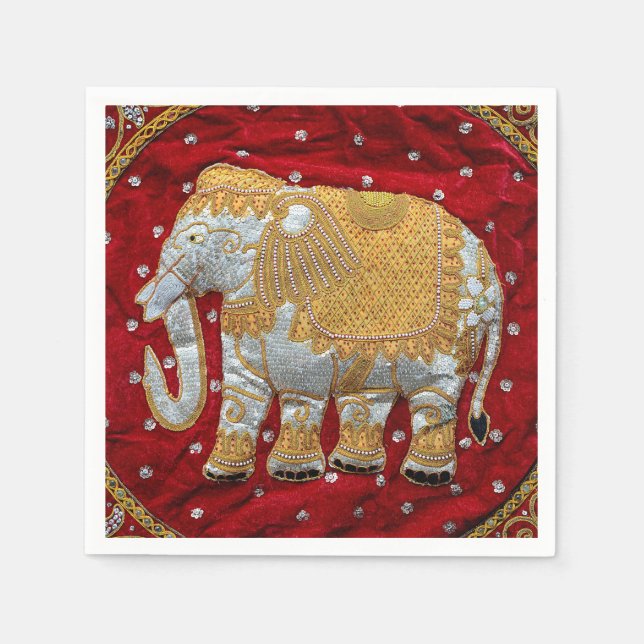 Embelled Indian Elephant Red and Guld Pappersservett (Framsidan)