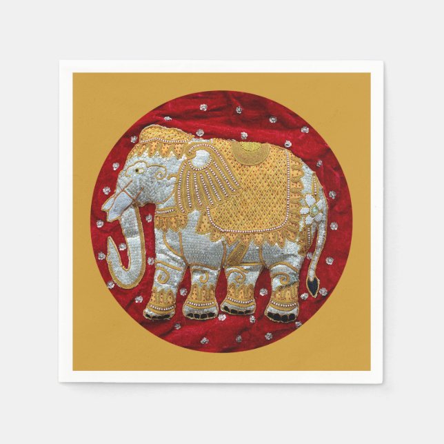 Embelled Indian Elephant Red and Guld Pappersservett (Framsidan)
