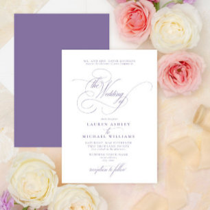 Embelled Lilac Lavender Calligraphy Bröllop Inbjudningar