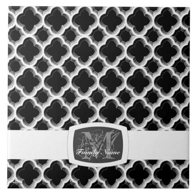 Embelled Moroccan Trellis (Silver) (Monogram) Kakelplatta (Framsidan)