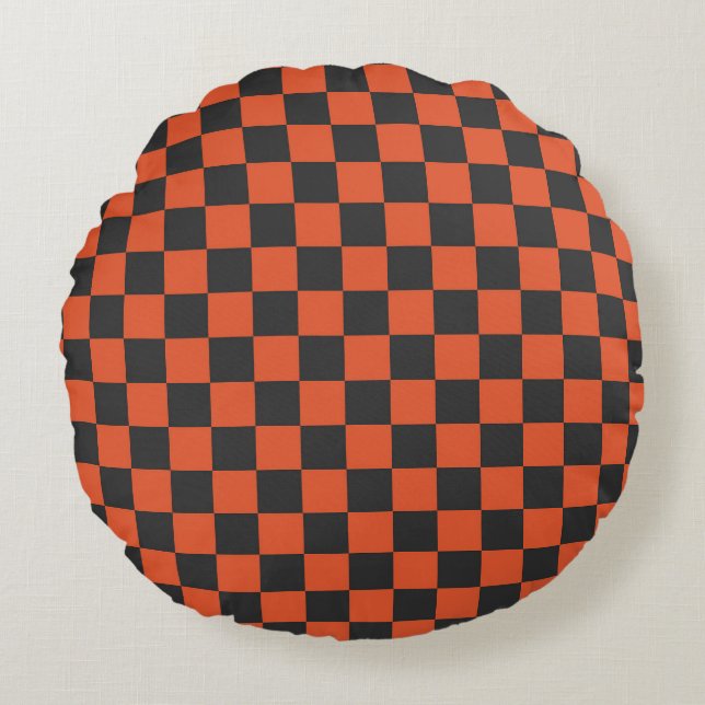 Ember and ash checkerboard pattern rund kudde (Framsidan)