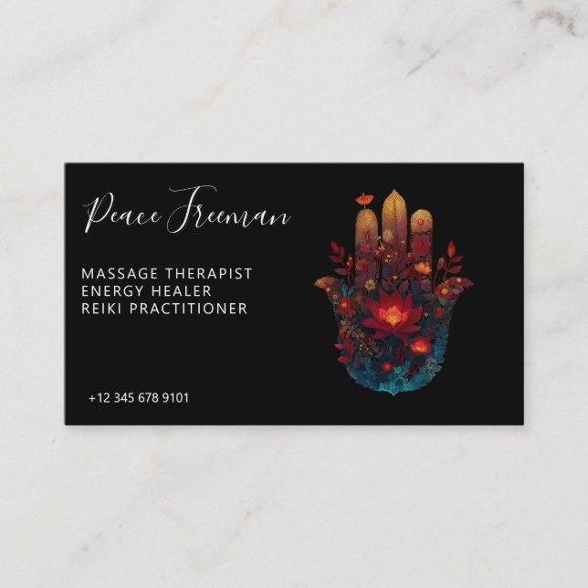 Ember Lotus | Hamsa Hand Design Visitkort (Framsida)