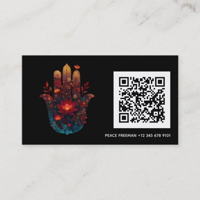 Ember Lotus | Hamsa Hand Design Visitkort (Framsida)