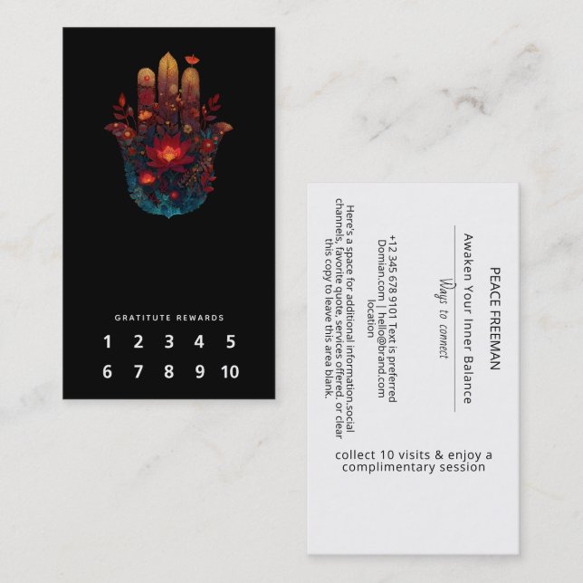 Ember Lotus | Hamsa Hand Design Visitkort (Fram/baksida)