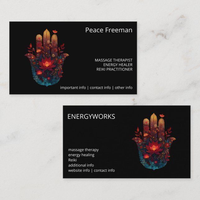 Ember Lotus | Hamsa Hand Design Visitkort (Fram/baksida)