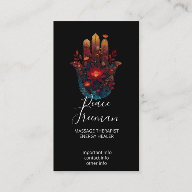 Ember Lotus | Hamsa Hand Design Visitkort (Framsida)