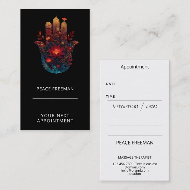 Ember Lotus | Hamsa Hand Design Visitkort (Fram/baksida)