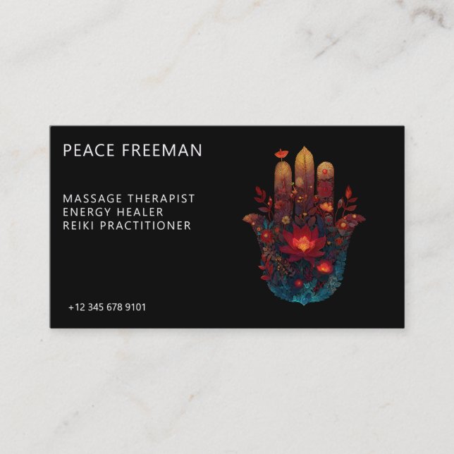 Ember Lotus | Hamsa Hand Design Visitkort (Framsida)