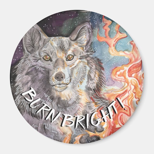 Ember Ögon Varg Watercolor Magnet (Framsidan)