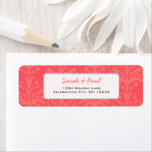 Emberglow Pinkish Coral Damask Returadress Etikett