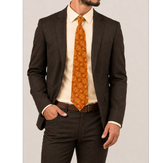 Emberielle Bränt Orange och Guld Dekorativ Blomma Slips