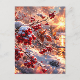 Embers of Winter Red Berries Snow Vykort