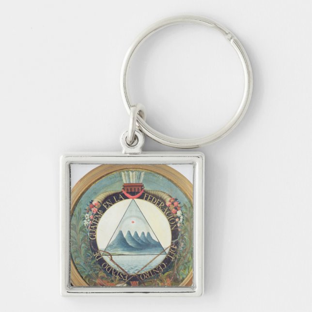 Emblem av federationen av Guatemala Fyrkantig Silverfärgad Nyckelring (Framsidan)