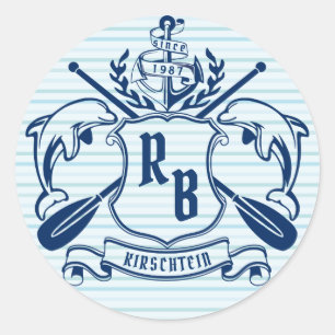 Emblem-delfiner Anchor Oar Shield Nautical Runt Klistermärke