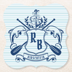 Emblem-delfiner Anchor Oar Shield Nautical Underlägg Papper
