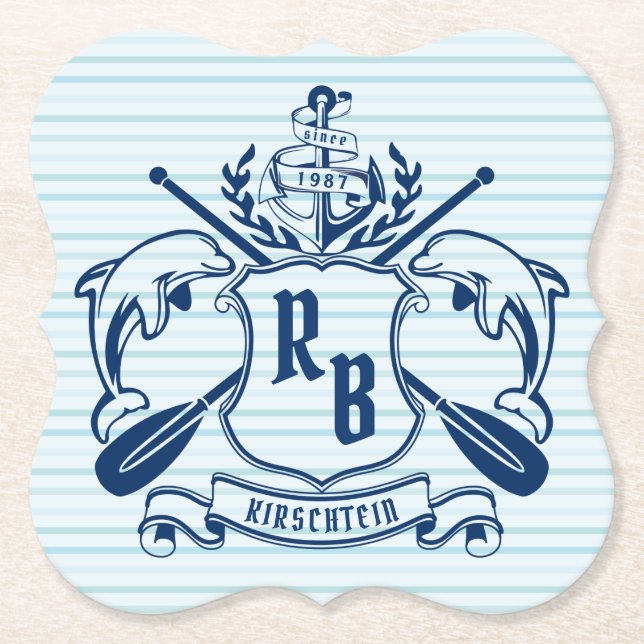 Emblem-delfiner Anchor Oar Shield Nautical Underlägg Papper (Framsida)