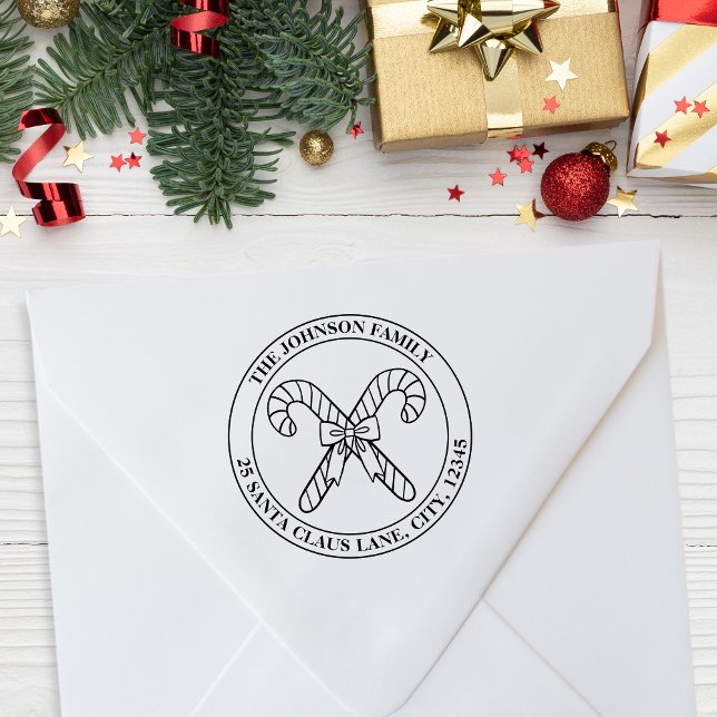 Emblem för candy cane och bin-familjen + Adress Stämpel (Candy Cane and Bow Family Emblem + Address Rubber Stamp)
