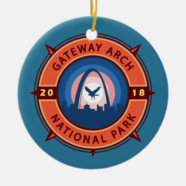 Emblem för gatewayens nationella park Retro Compas Julgransprydnad Keramik (Framsidan)
