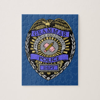 Emblem för grammatikpolisavdelning ritar pussel