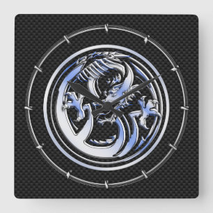 Emblem för kromstildrake på kolfibertryck fyrkantig klocka