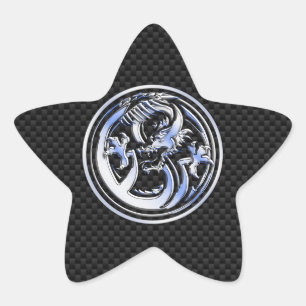 Emblem för kromstildrake på kolfibertryck stjärnformat klistermärke
