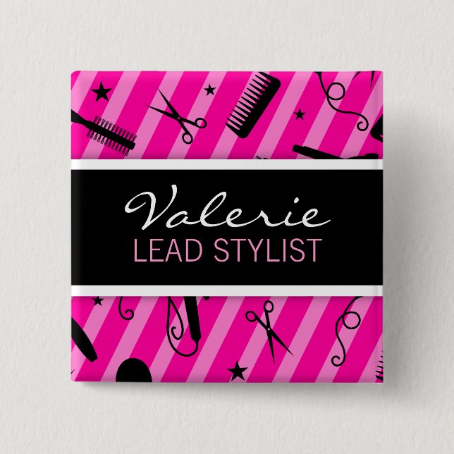 Emblem för namn för shock rosahårsalong knapp (Framsida)