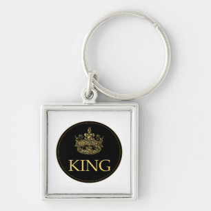 Emblem för Royalet kung och Krona Fyrkantig Silverfärgad Nyckelring