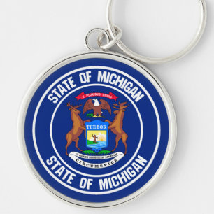 Emblem från Michiganrundan Rund Silverfärgad Nyckelring