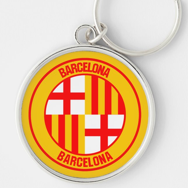 Emblem i Barcelonarundan Rund Silverfärgad Nyckelring (Framsidan)