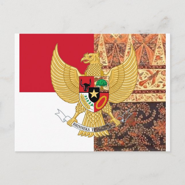 Emblem i Indonesien - Garuda Pancasila Batik Flagg Vykort (Framsida)