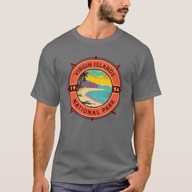 Emblem i Jungfruöarna Nationalparken Retro Compass T Shirt (Framsida)