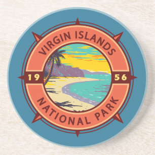 Emblem i Jungfruöarna Nationalparken Retro Compass Underlägg