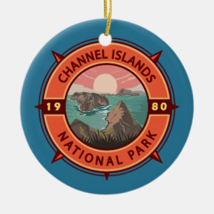 Emblem i kanalöarnas nationalpark Retro Compass Julgransprydnad Keramik
