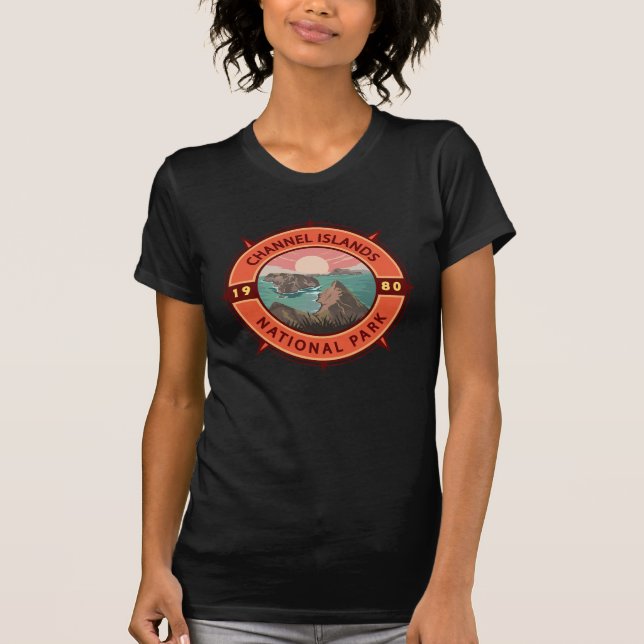 Emblem i kanalöarnas nationalpark Retro Compass T Shirt (Framsida)